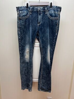 Affliction Men's Straight Leg Distressed Indigo Jeans